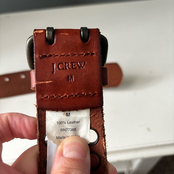 J. Crew Brown Leather Belt with Metal Eyelets Bronze Studded - Picture 3 of 5